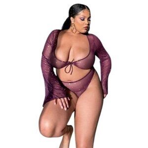 Savage X Fenty Plum Sheer Rhinestone Mesh ONLY TOP AVAILABLE